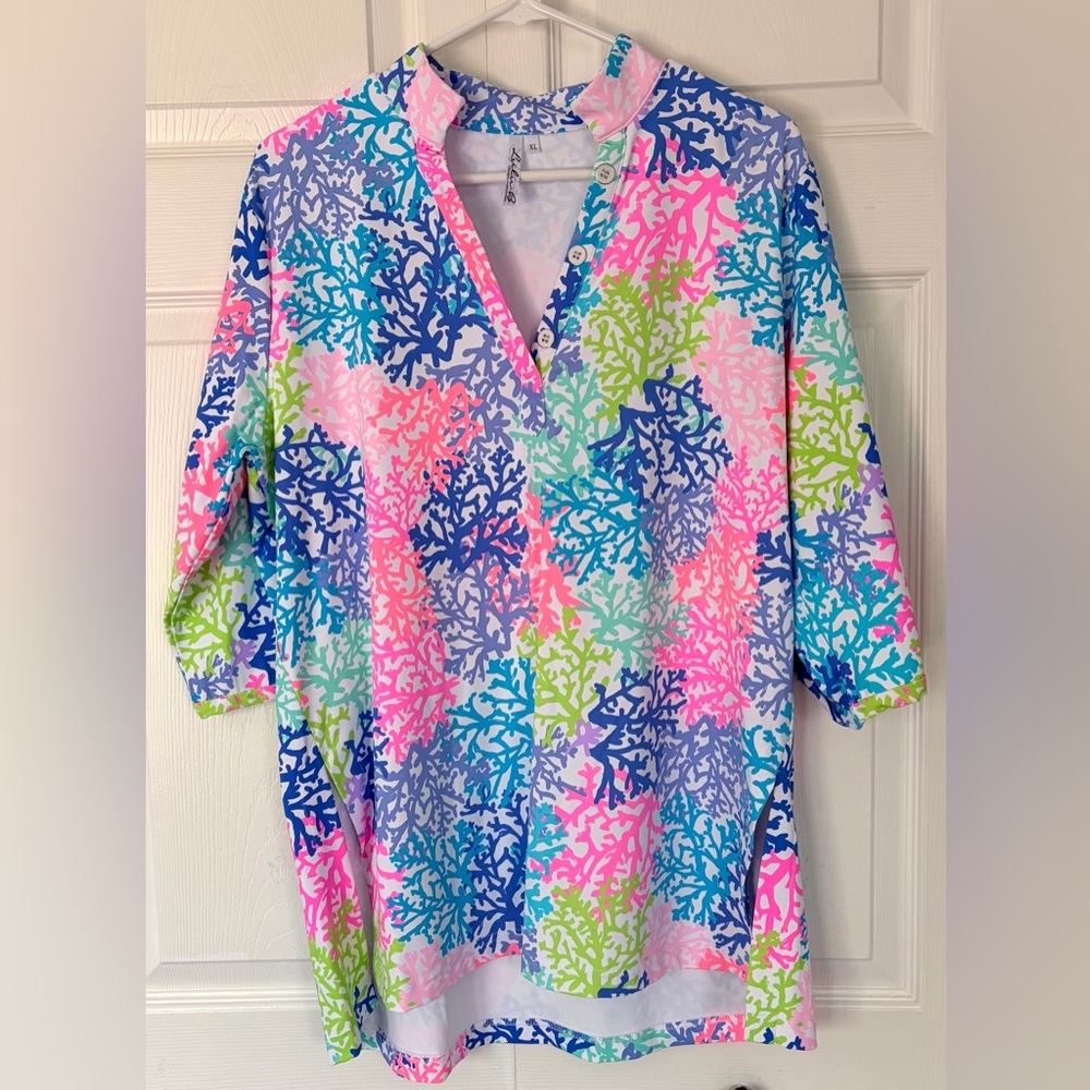 Lulu-B Women’s Top Corals Button Tunic New size XL - Picture 2 of 14